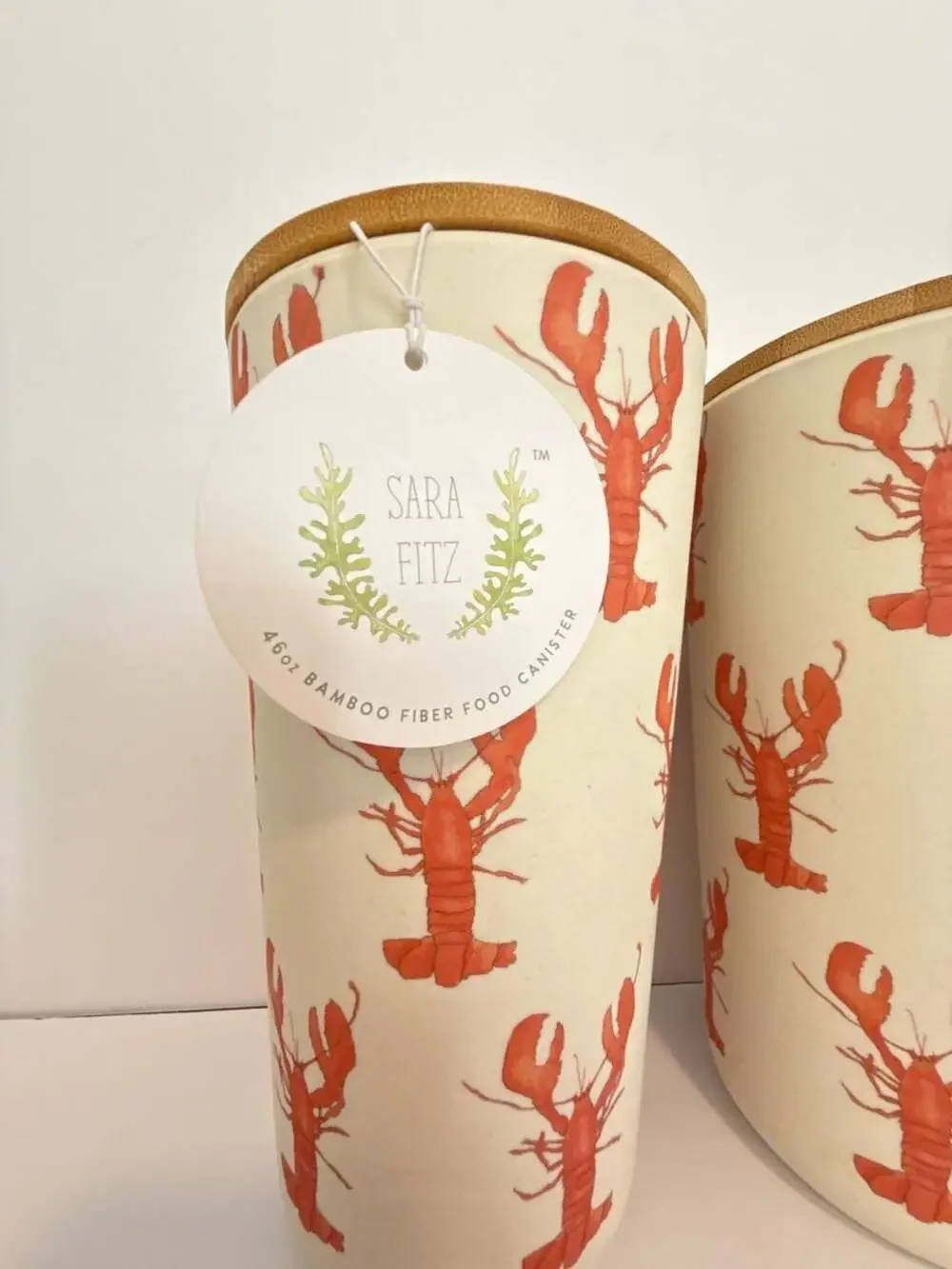 Sara Fitz Lobster Bamboo Fiber Food Canister 46oz Set of 3 NWT Coastal Kitchen